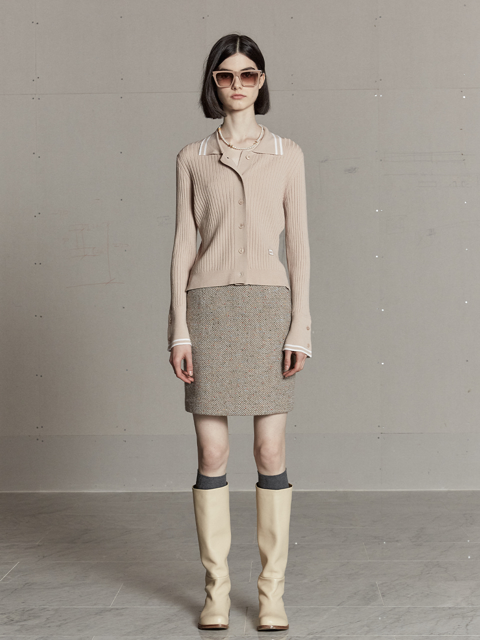 [예약][아이유 착용]MIENNE Tweed Wool Mini Skirt_Beige
