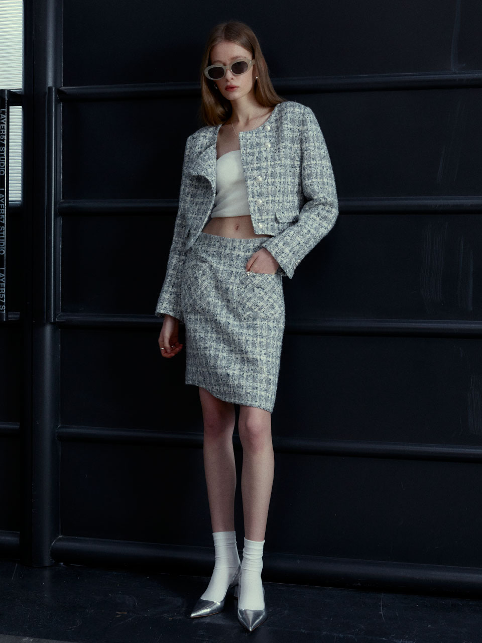 KOOLHAAS Asymmetric Tweed SET-UP [Japan Fabric]_Gray
