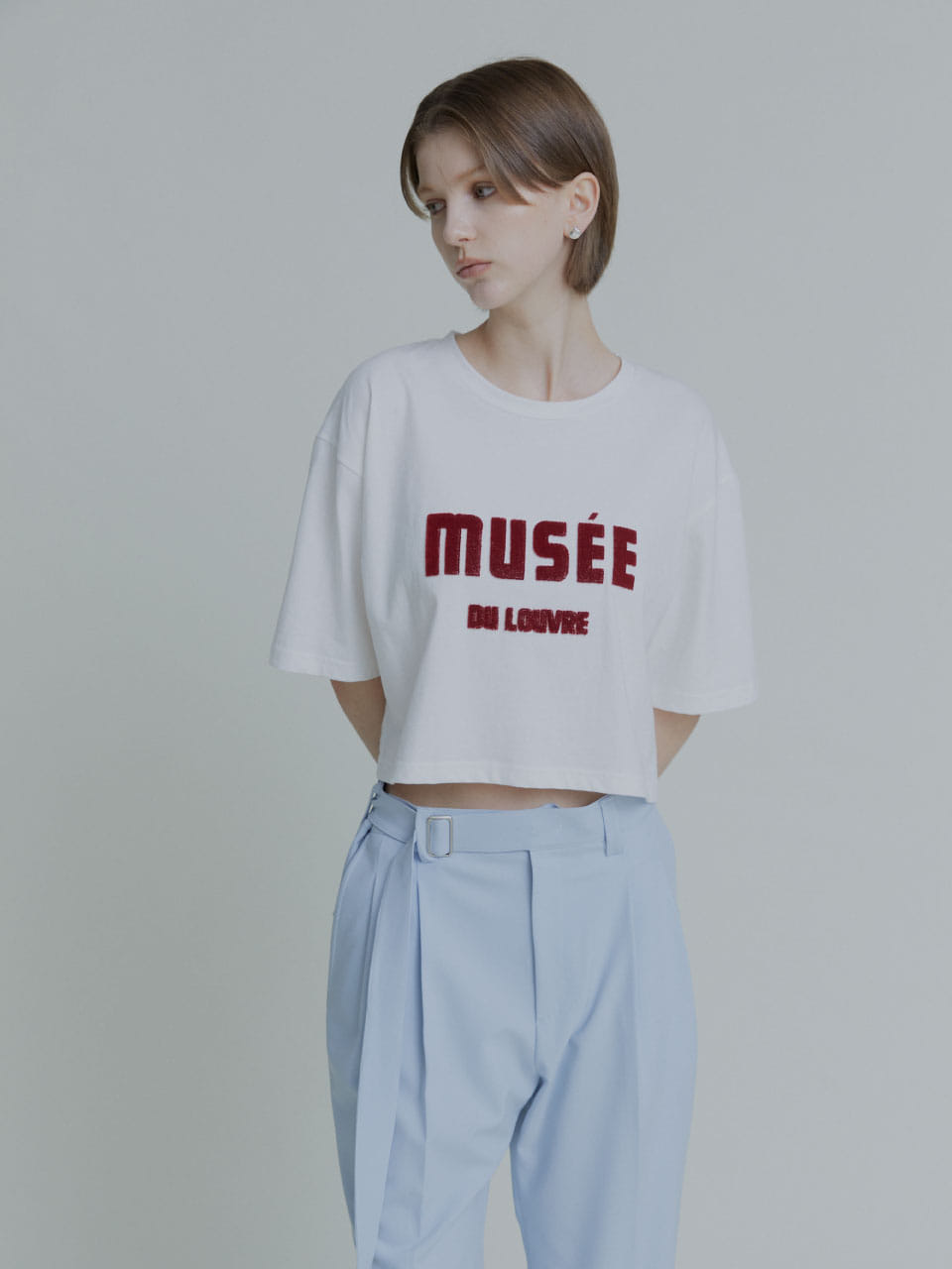 MUSEE DU LOUVRE Embroidered Cotton T-Shirt - Off White+Red