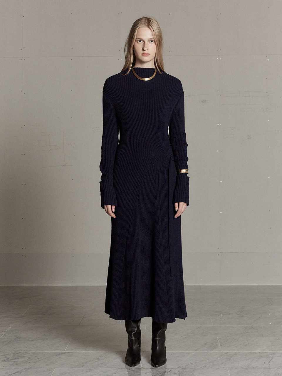 [SIGNATURE] MONET Cashmere Long Knit Dress_Navy