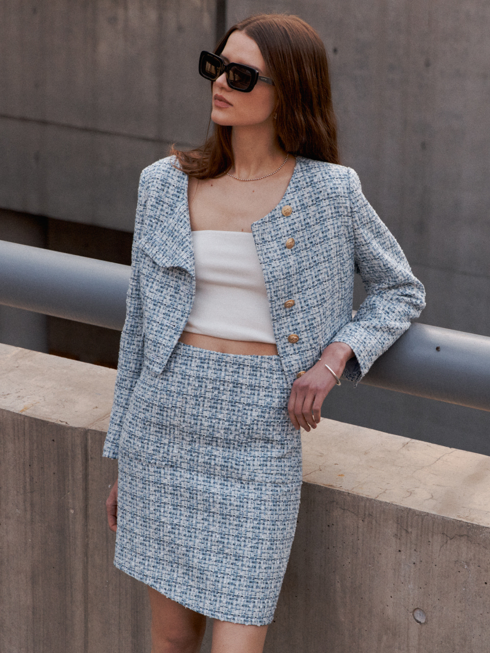 ARMAS + ANA  Asymmetric Tweed SET-UP [Japan Fabric] _Blue Tweed