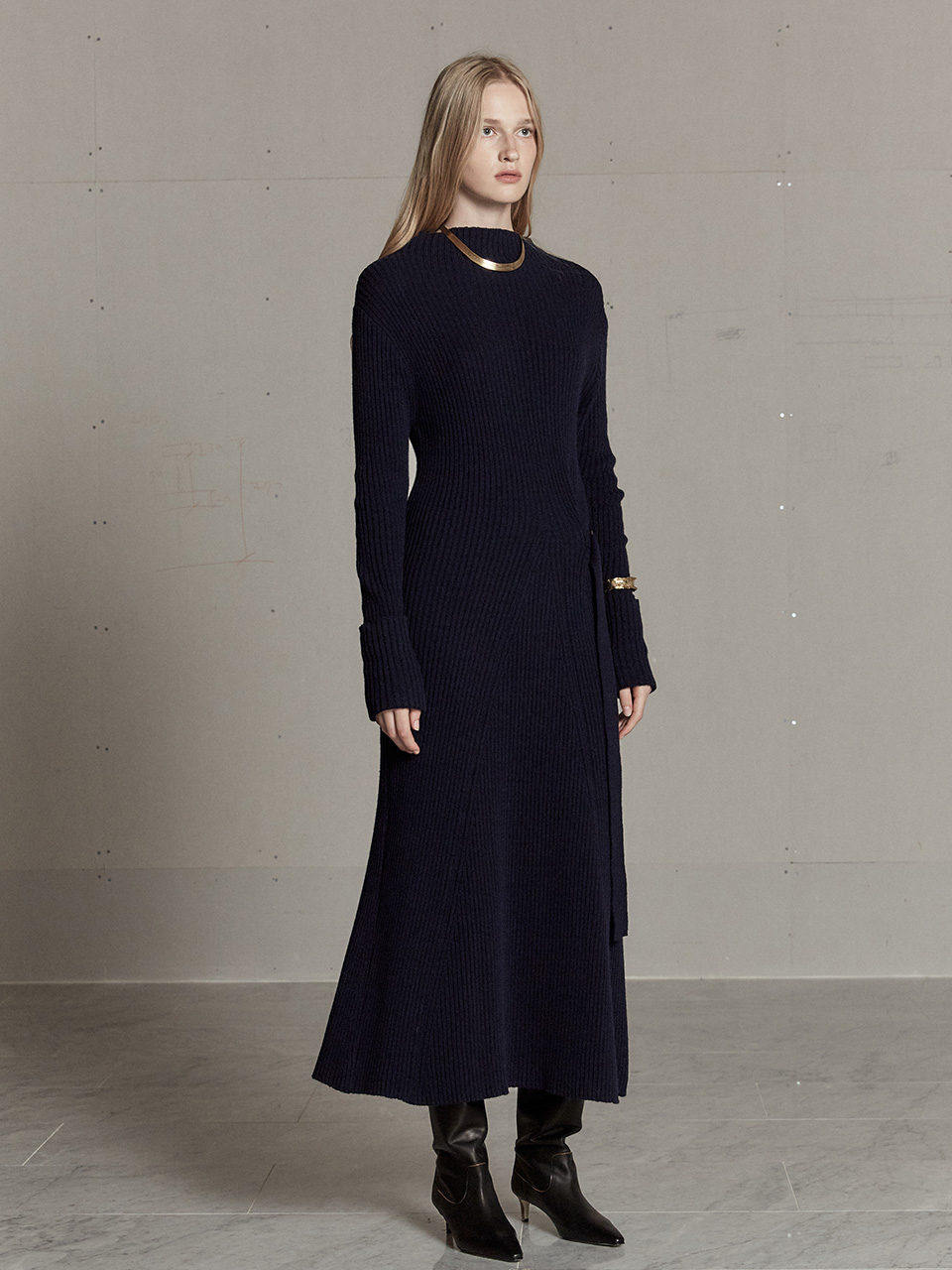 [SIGNATURE] MONET Cashmere Long Knit Dress_Navy