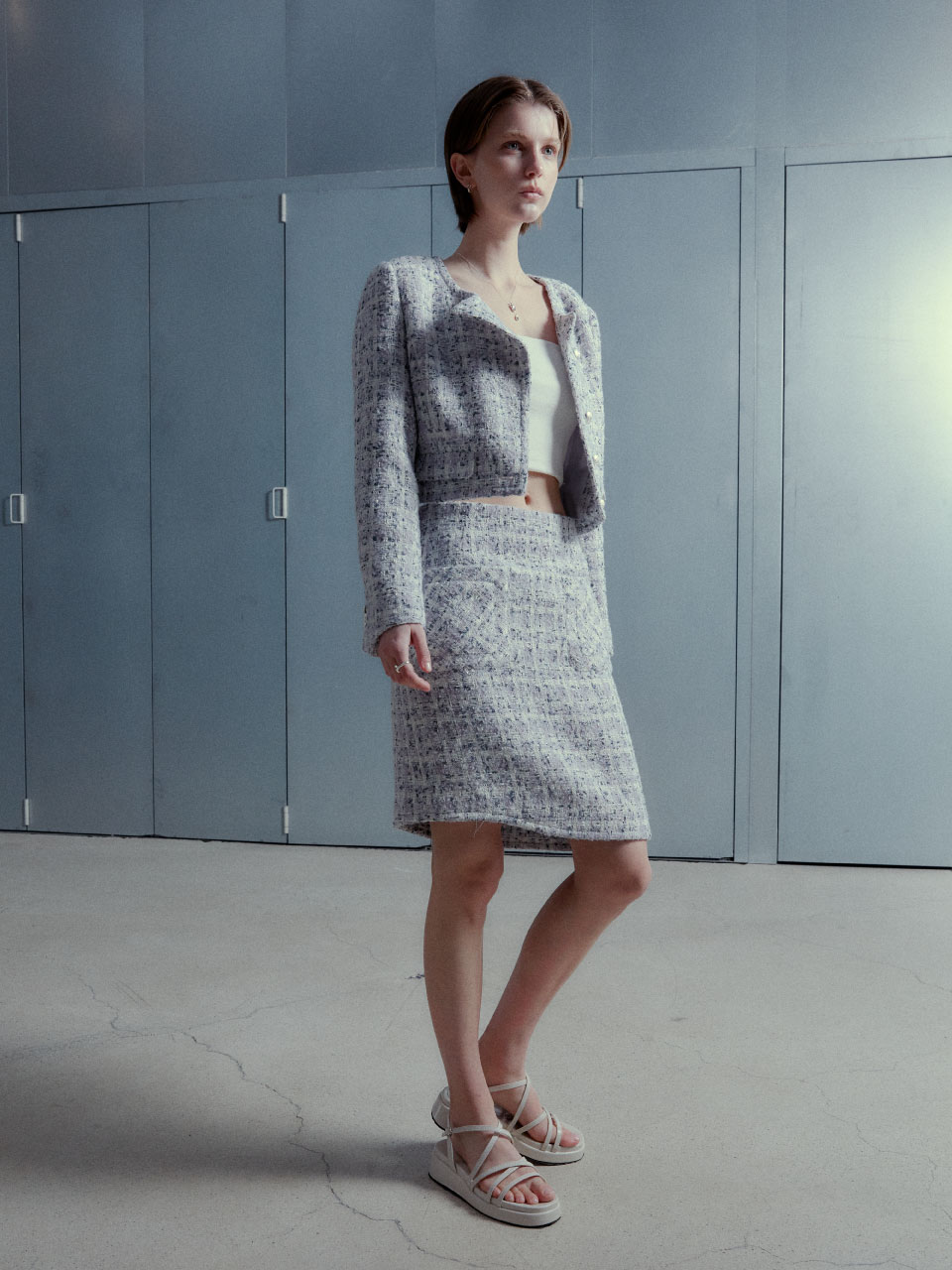 REMM Asymmetric Tweed Mini Skirt_Lavender