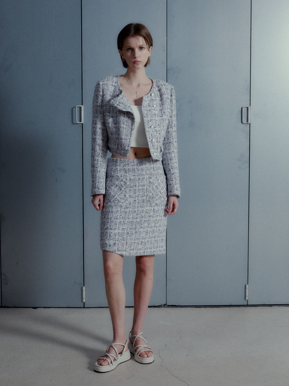 REMM Asymmetric Tweed Mini Skirt_Lavender