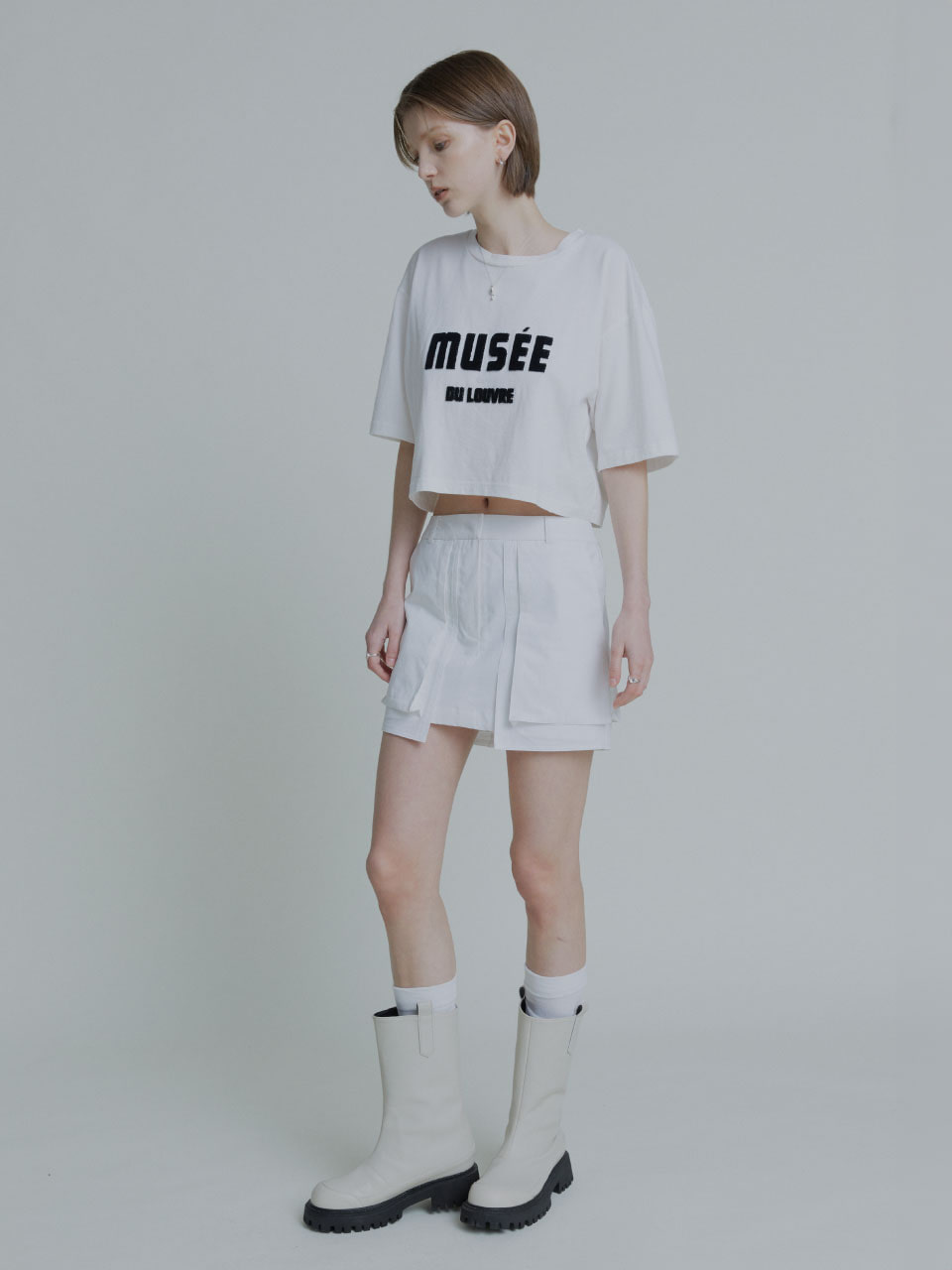 MUSEE DU LOUVRE Embroidered Cotton T-Shirt - Off White+Black